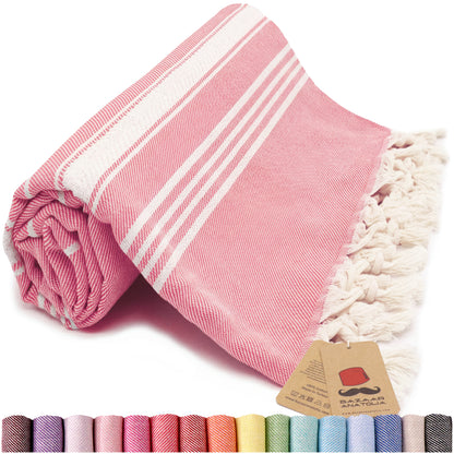 Stripe Turkish Beach & Peshtemal Towel - Coral