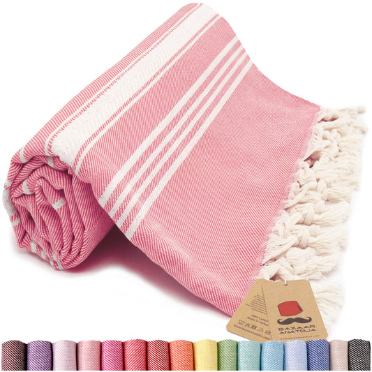 Stripe Turkish Beach & Peshtemal Towel - Coral