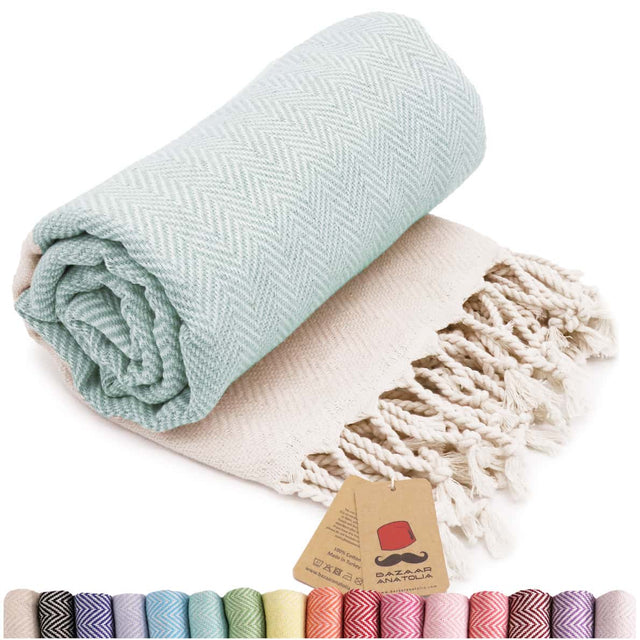 Herringbone Turkish Beach Towel - Mint