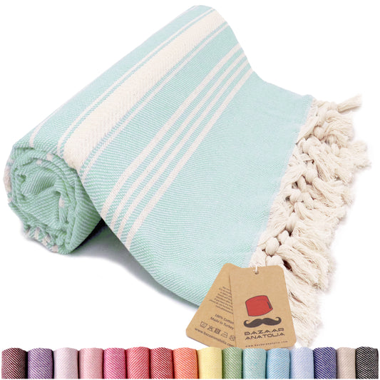 Stripe Turkish Beach & Peshtemal Towel - Mint