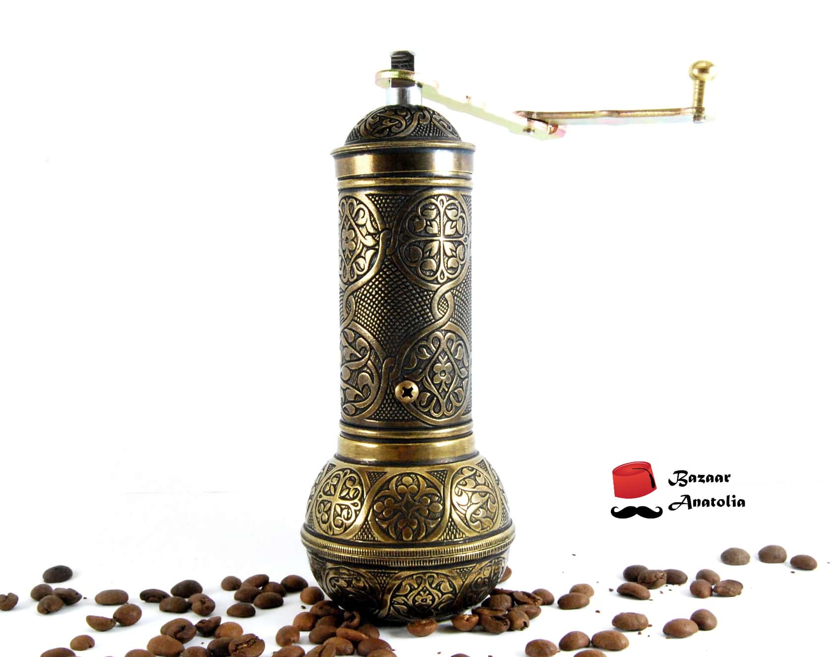 turkish coffee grinder manual steel mechanism handmade antique gold