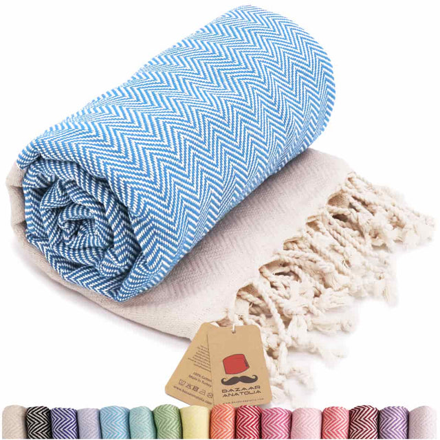 Herringbone Turkish Beach Towel - Turquoise