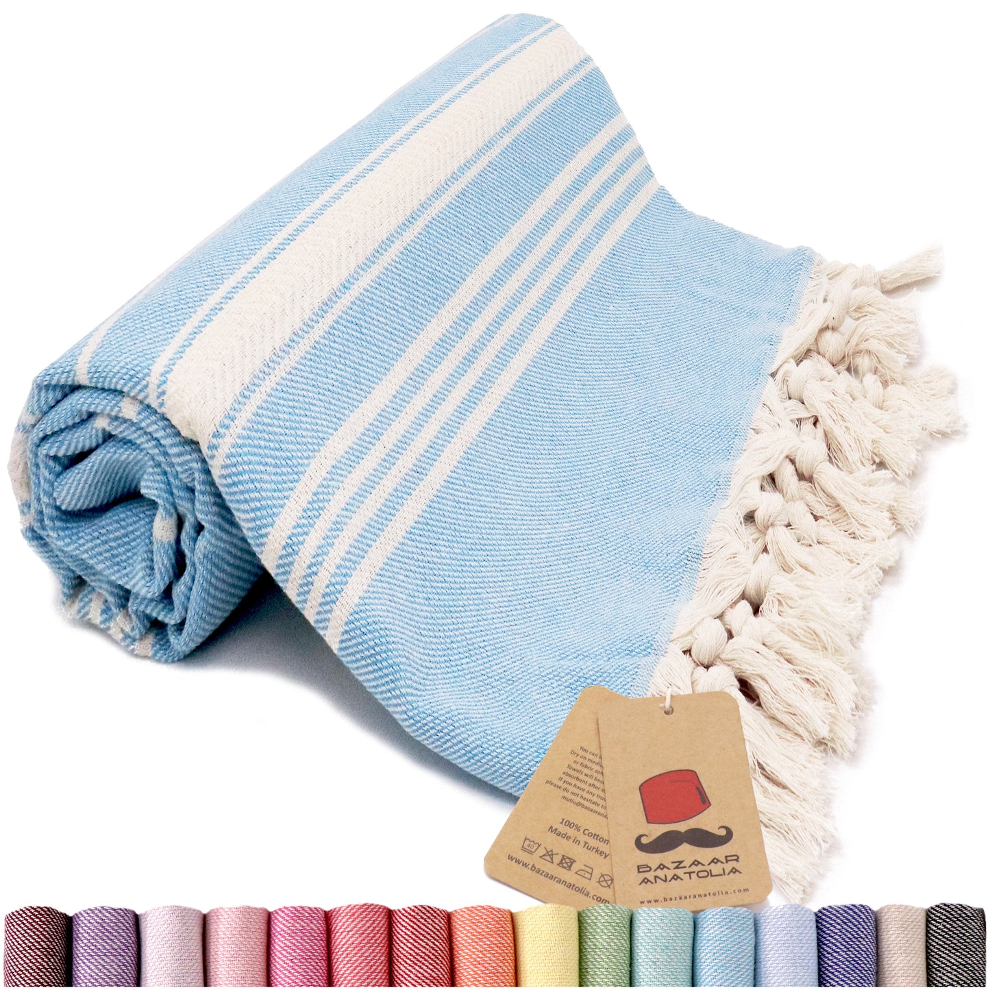 Stripe Turkish Beach & Peshtemal Towel - Turquoise