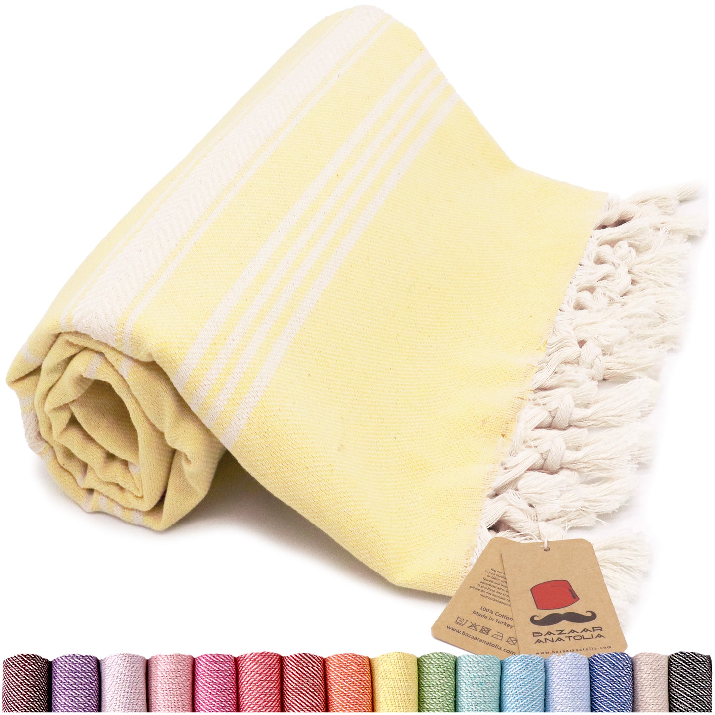 Stripe Turkish Beach & Peshtemal Towel - Yellow