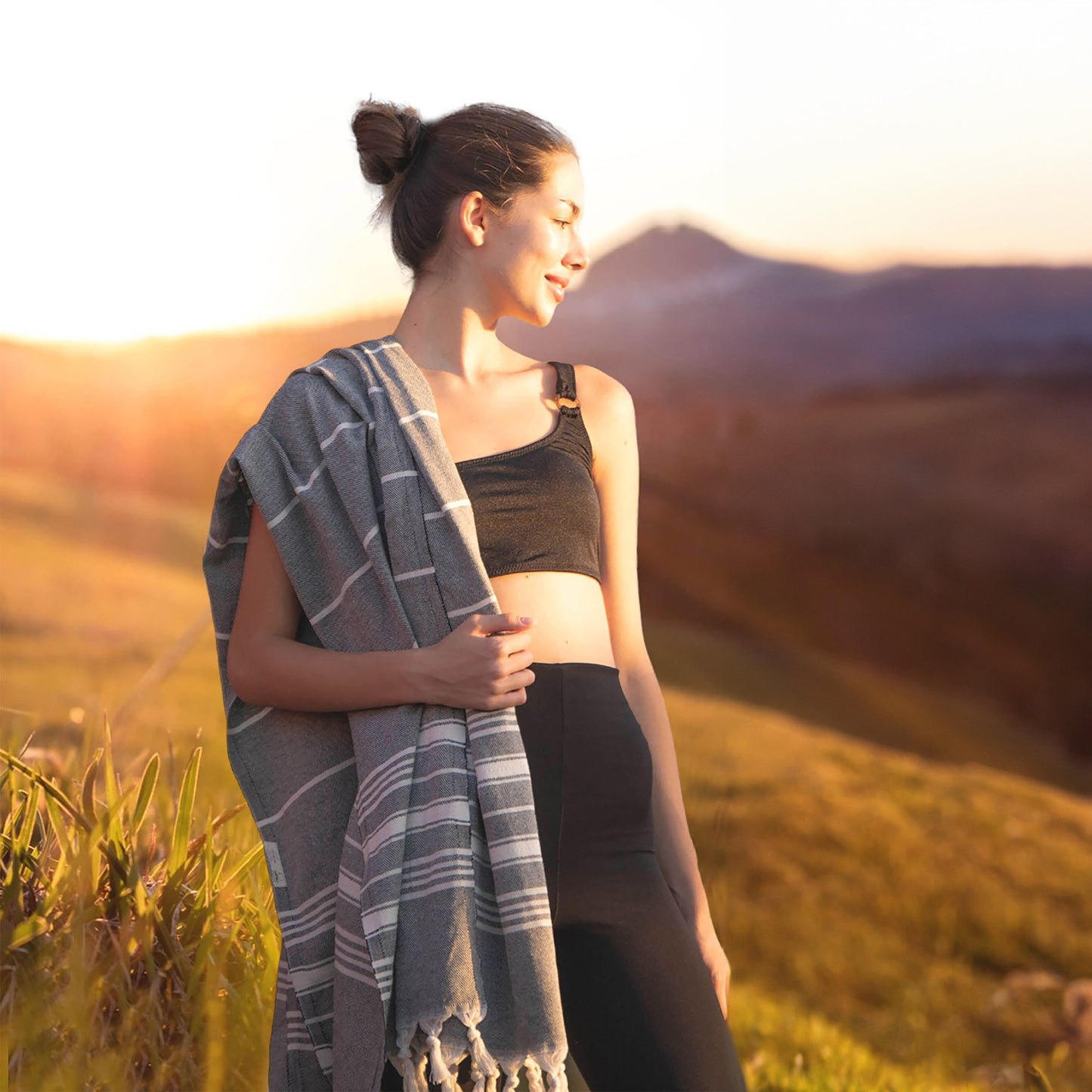 Stripe Turkish Beach & Peshtemal Towel - Black