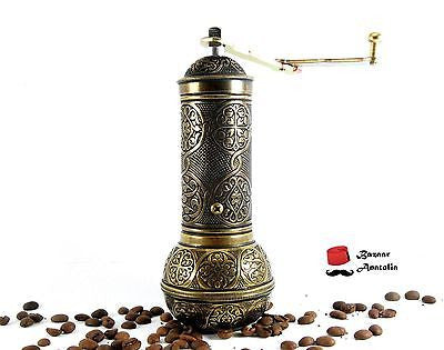turkish coffee grinder manual steel mechanism handmade antique gold
